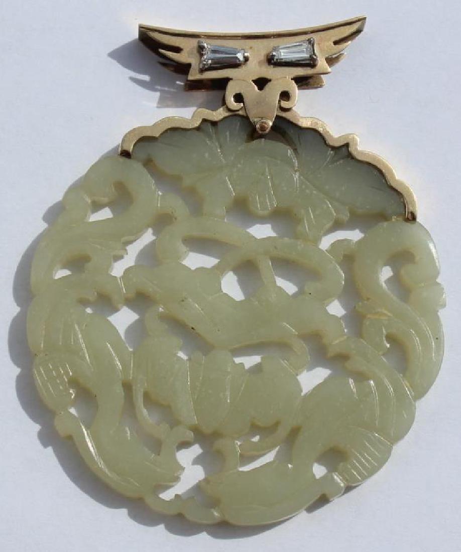 JEWELRY. 14kt Gold, Diamond, and Jade Pendant. (1 of 10)