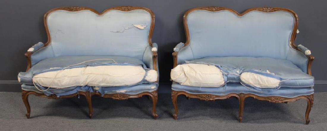 Pair Of Antique Louis XV Style Down Filled Settees (1 of 9)