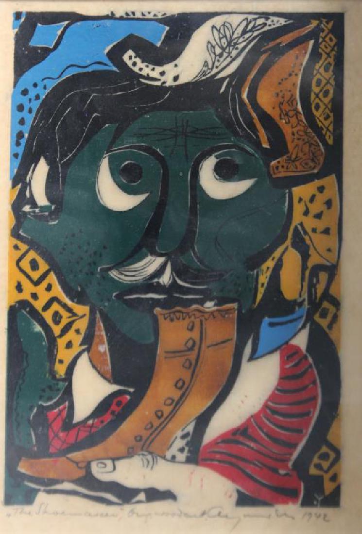 YUNKERS, Adja. Woodblock  "The Shoemaker". (1 of 7)