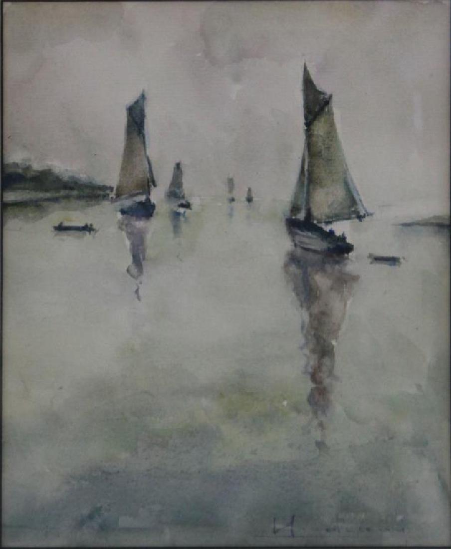 ILLEGIBLY Signed. Watercolor. Sailboats. (1 of 4)