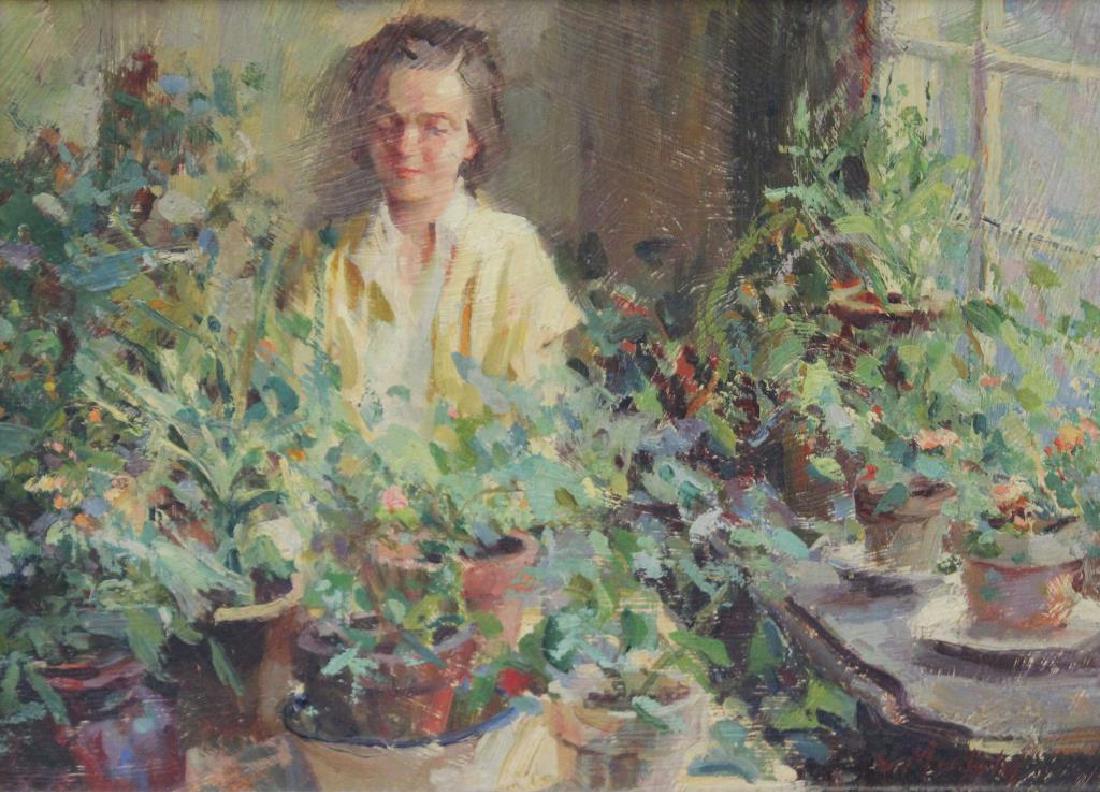 MERFELD, Gerald. Oil on Board. Woman with Plants. (1 of 5)