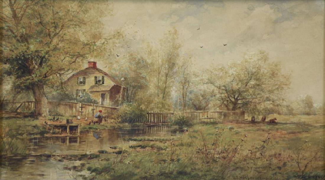 HASBROUK, DuBois. Watercolor. Cottage by a Stream. (1 of 5)