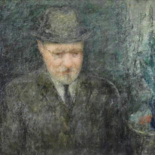 STILLMAN, Ary. Oil on Canvas. Portrait of a Man.: March and April 1935, New York. Signed and inscribed verso. Ary Stillman (American, 1891 - 1967). From a Great Neck, Long Island, NY estate. - Dimensions: 22" high x 22" wide.