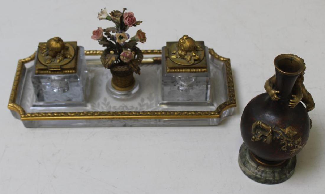 Antique Bronze & Glass Inkwell Signed EF Caldwell & Co,