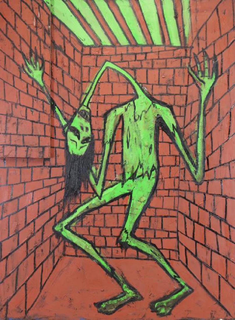 PROL, Rick. Oil on Canvas & Wood. Untitled.: Signed verso. Rick Prol (American, b.1958). From a New York, NY home. - Dimensions: 48" high x 36" wide.