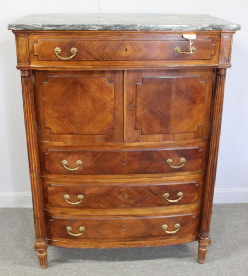 Louis Phillipe Style Satinwood and Marble Top: Chifferobe. From a Larchmont, NY collection. Back from a previous auction due to non paying bidder MOAMAR NARDONE of Quezon City, Philippines. - Dimensions: 43" w x 25.5" d x 58" h