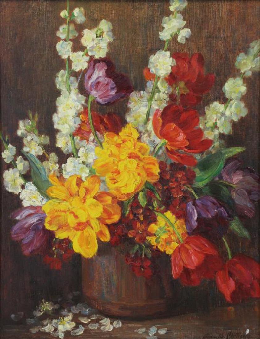 CHITTENDEN, Alice. Oil on Canvas. Still Life: Flowers. Signed lower right. Alice Chittenden (American, 1859-1944). From a Pelham, NY collection. - Dimensions: 23.5" high x 18" wide.
