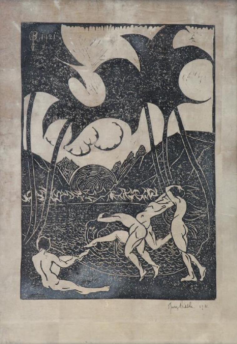 BIDDLE, George. Linocut on Silver Leaf. Bathers. (1 of 5)