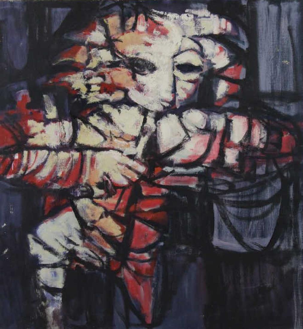 BESSER, Leonard. Oil on Canvas. Figure.: From the Estate of Leonard Besser label affixed to stretcher verso. Leonard Besser (American, 1919-1968). From a Poughkeepsie, NY collection. - Dimensions: 34" high x 32" wide.