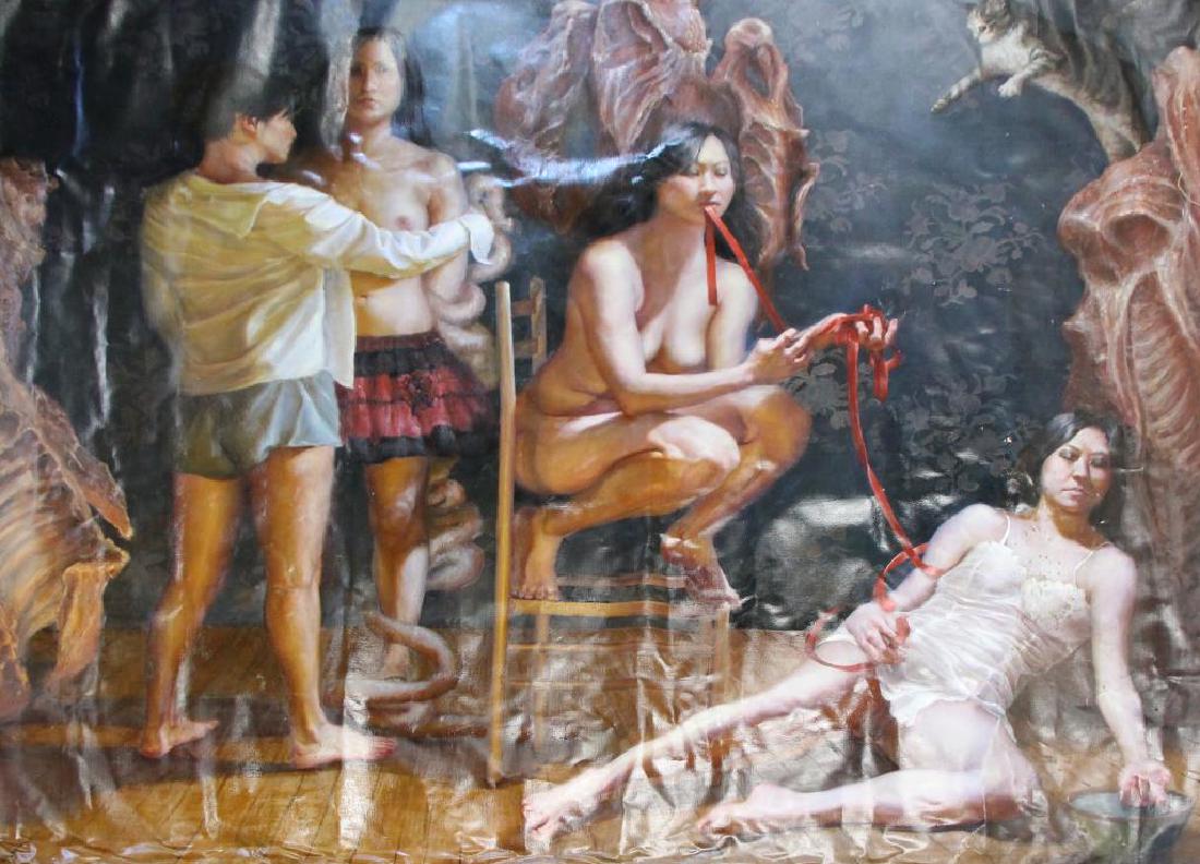 UNKNOWN. Large Surrealist Oil on Canvas. Nudes (1 of 6)
