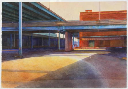 DAUB, Matthew. Watercolor. "Coopertiva Metro": Signed and dated 1990 lower right. Matthew Daub (American, 20th C). From a Nyack, NY home. - Dimensions: 29.75" high x 42.27" wide.