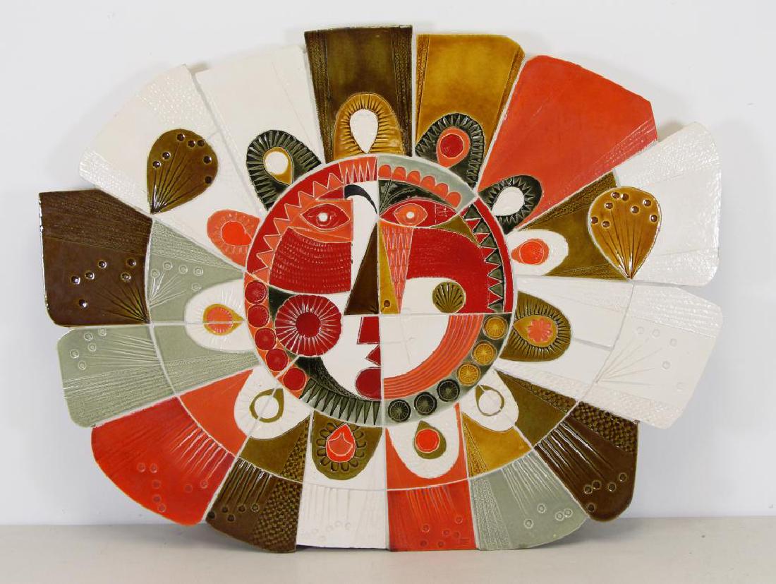 CAPRON, Roger. Large and Impressive Ceramic Bas: Relief "Masque Soleil". Roger Capron (French, 1922 - 2006). From a Long Island City, NY estate. Dimensions: 33" high x 43" wide.