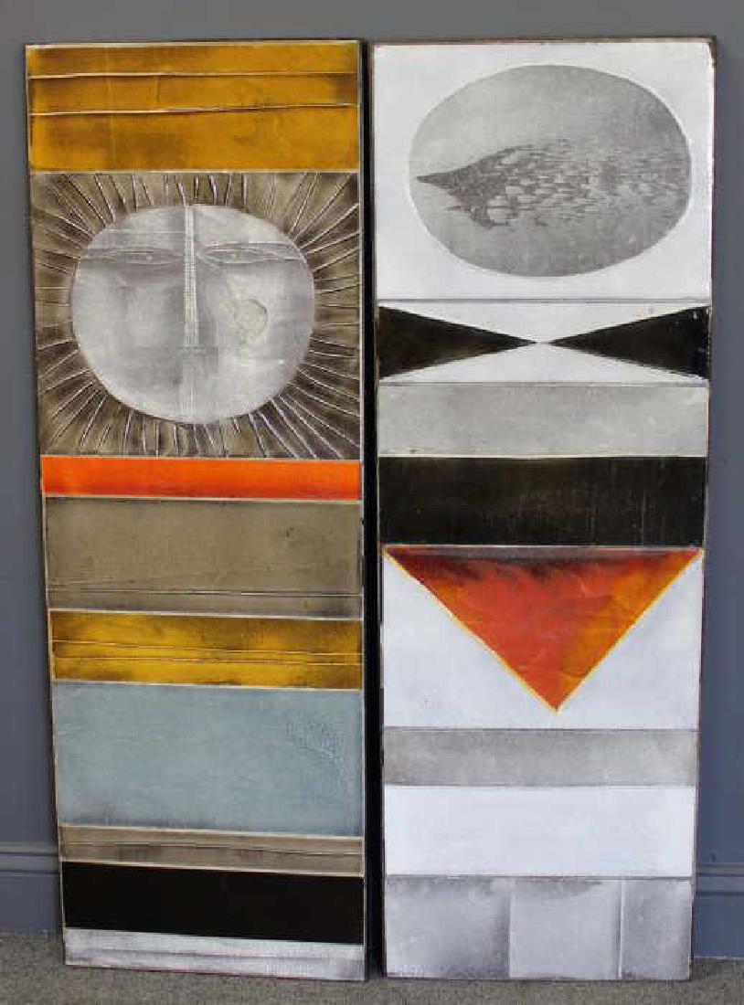 CAPRON, Roger. Two (2) "Glazed Lava" Table: Both signed. possibly originally table tops, circa 1960. Roger Capron (French, 1922 - 2006). From a Long Island City, NY estate. - Dimensions: 48" x 16" x 1.5"D