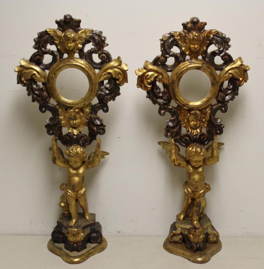 Pair of Antique Italian Carved Polychromed (1 of 10)