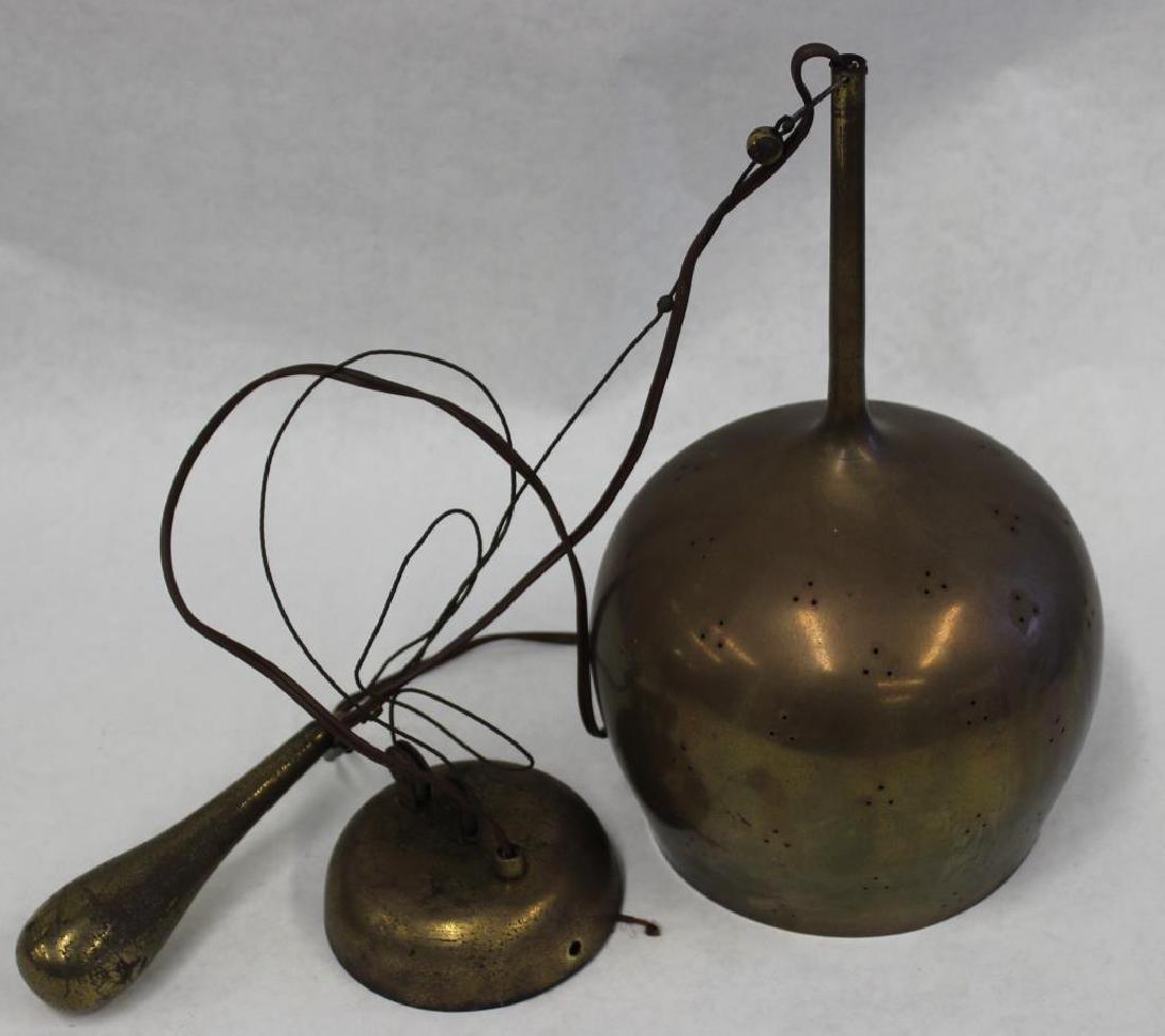 MIDCENTURY. Paavo Tynell Counterweight Pendant: Lamp With counter weight and ceiling cap. Unsigned. Not polished / vintage surface. Dimensions: pendant - 7.5" diameter x 12" h.