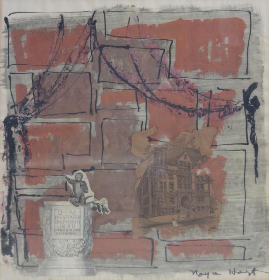 HAST, Noyle. Mixed Media Collage on Paper.: Abstract. Signed lower right. From a Larchmont, NY storage. - Dimensions: 14.5" high x 13.25" wide