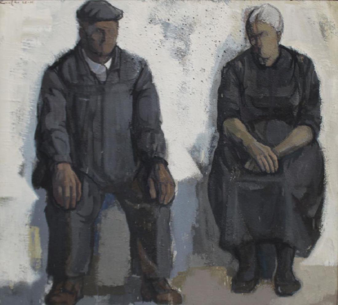 ILLEGIBLY Signed. Oil on Panel. Man and Woman. (1 of 7)