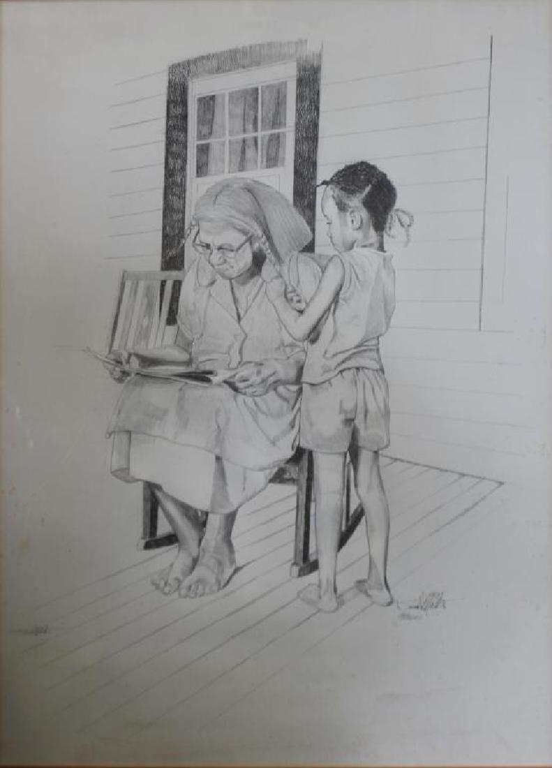 ILLEGIBLY Signed. Lithograph. Woman and Child. (1 of 6)