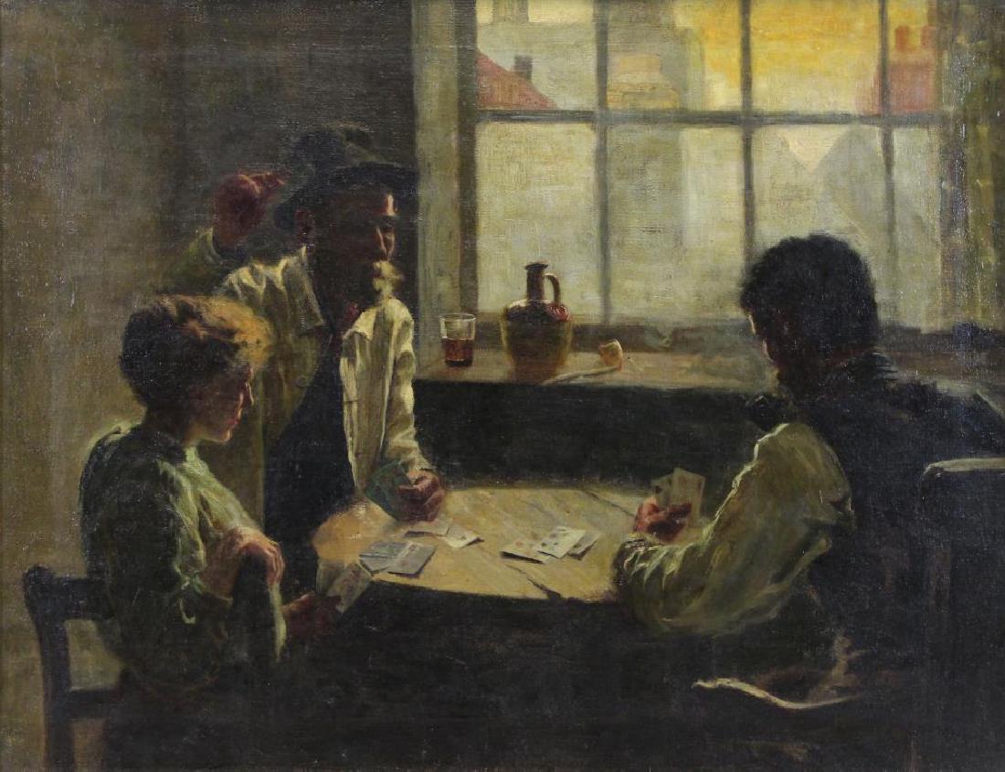 19th C. Impressionist Oil on Canvas. Game of Cards (1 of 8)