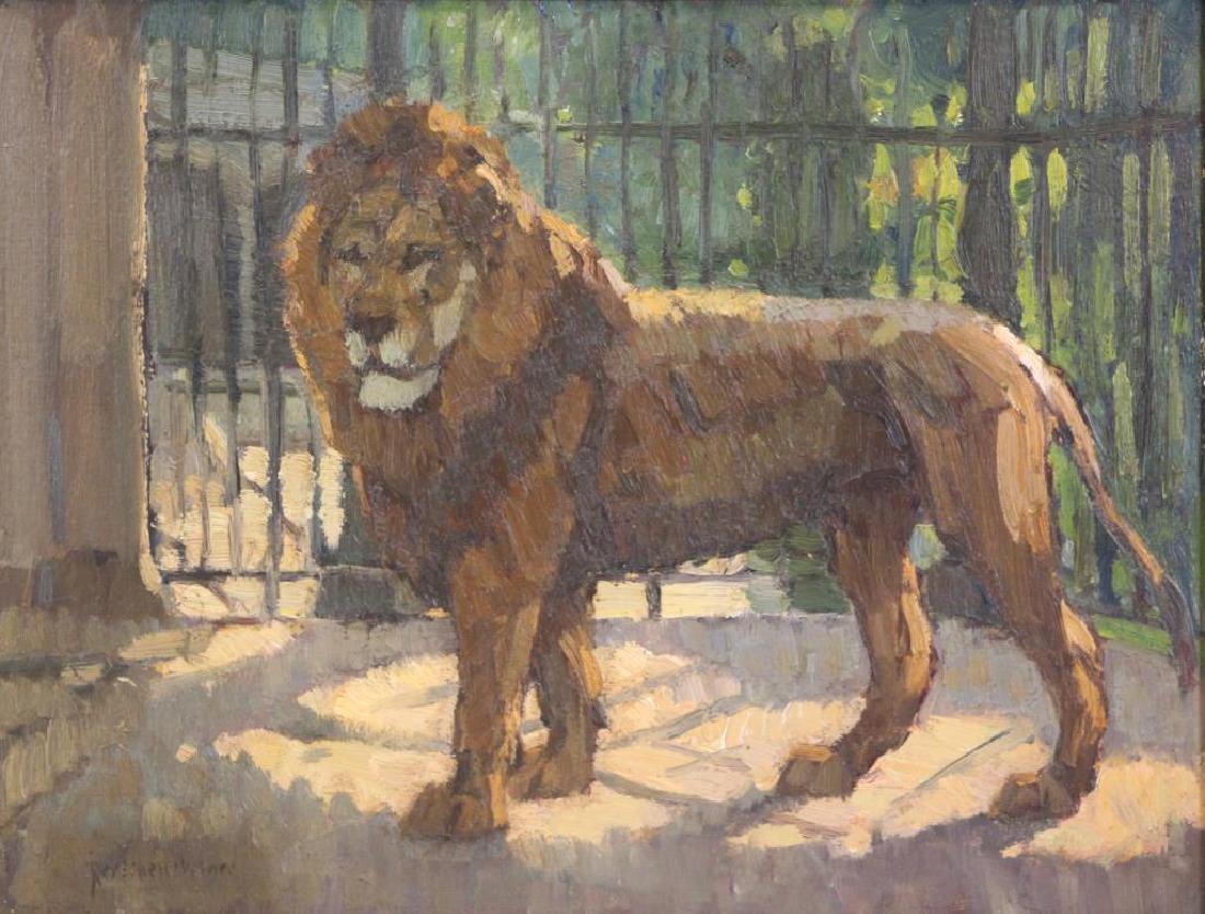 KERSCHENSTEINER, Joseph. Oil on Board. Lion at the (1 of 6)