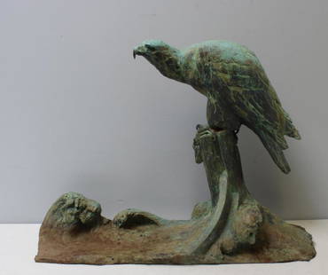 FIOT, M. Large Signed Patinated Bronze of an Eagle: A magnificent and large sculpture. Signed on the base. Maximilien Louis Fiot (French 1886 - 1953). From a Scarsdale, NY estate. - Dimensions: 31" x 23" x 9.5".