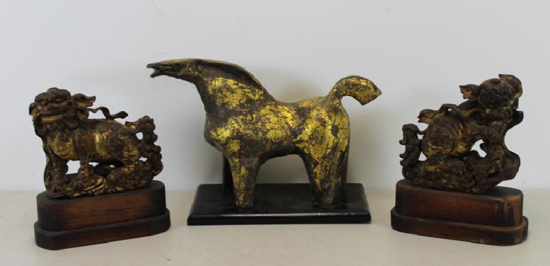 2 Antique and Finely Carved Giltwood Foo Lions (1 of 10)