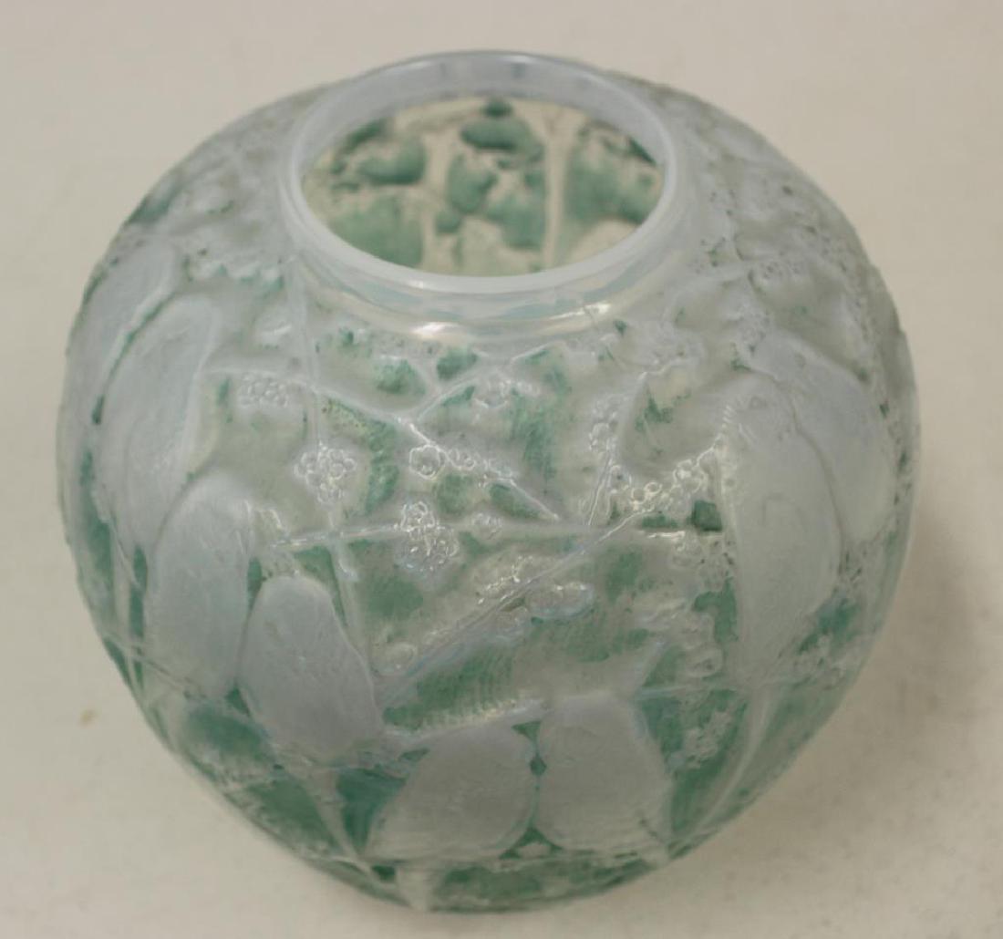 R.LALIQUE. Signed "Perruches" Opaline Vase. (1 of 9)