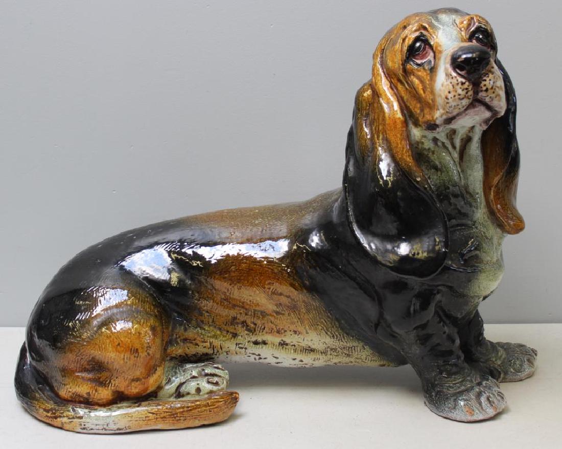 Large Glazed Italian Pottery Basset Hound Dog. (1 of 13)