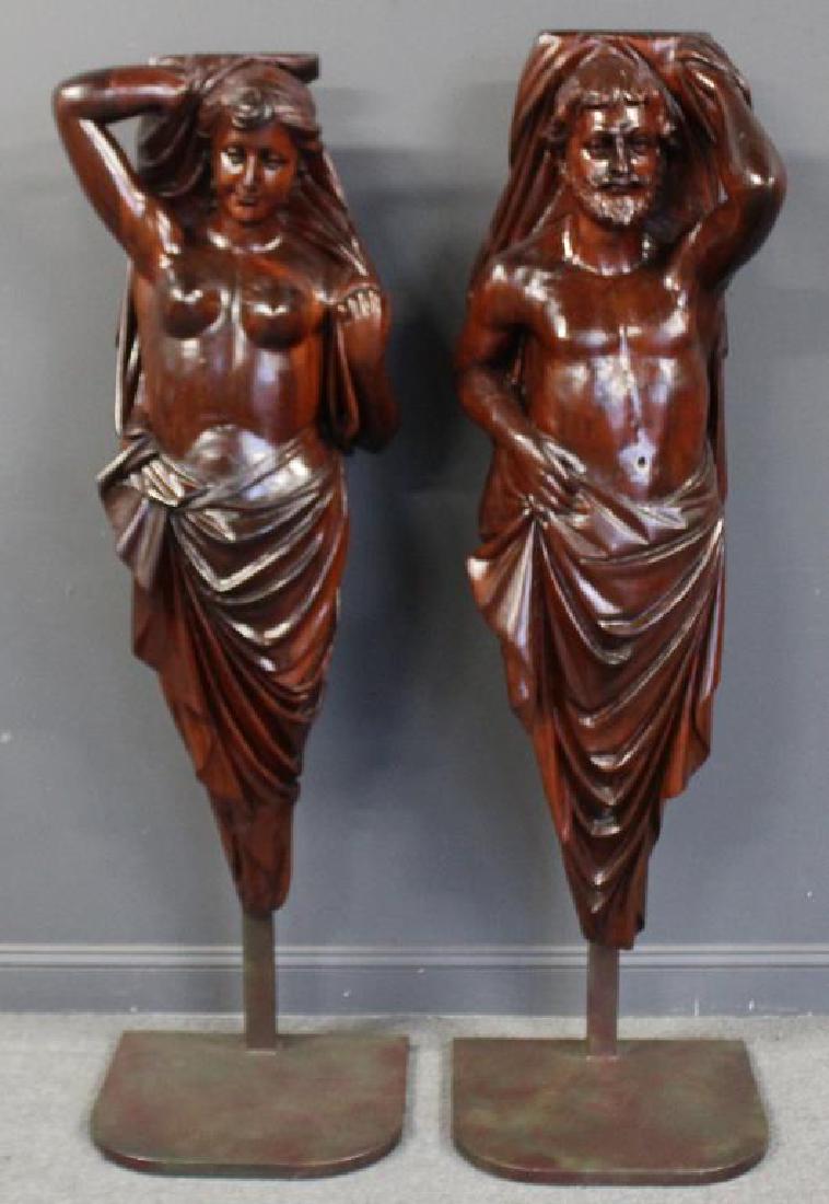 2 Antique and Life Size Carved Wood Figures. (1 of 9)