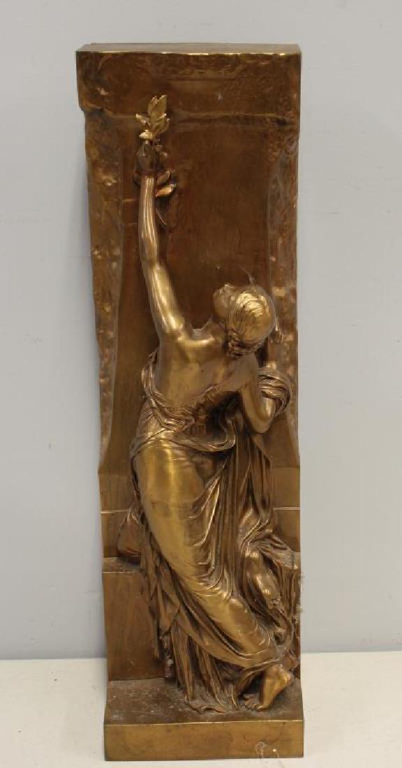 Barbidienne. Art Nouveau Figural Gilt Bronze.: Sculpture. Signed and with foundry mark. From a Teaneck, NJ estate. - Dimensions: 24" x 7" x 6".