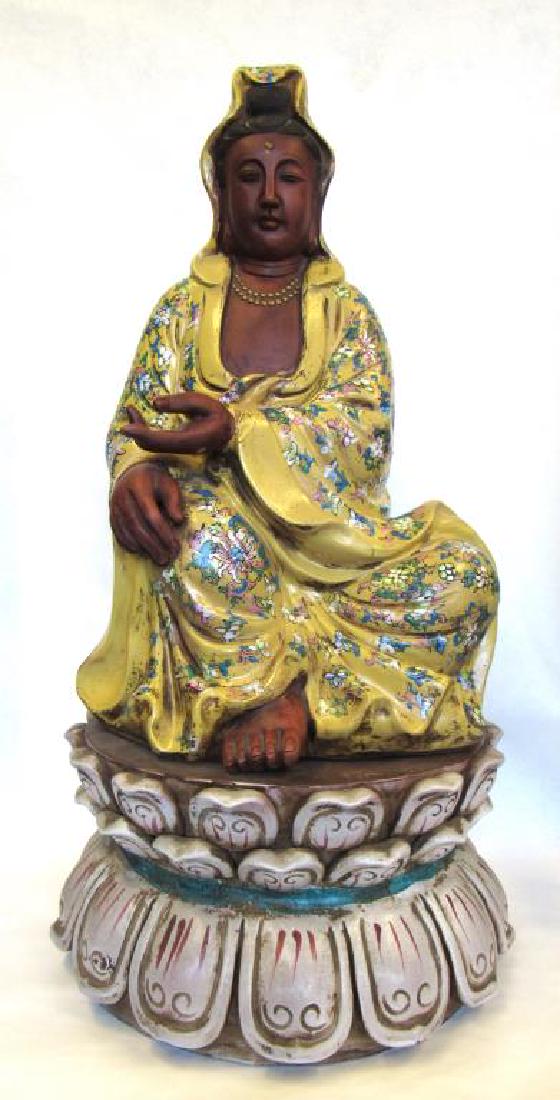 Large Yixing Enameled Figure of Guanyin. (1 of 7)