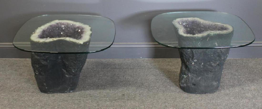 Impressive Pair of Geode Glass Top End Tables. (1 of 6)