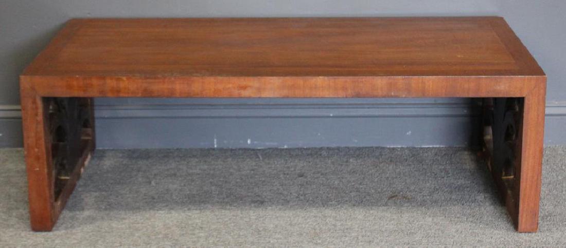 MIDCENTURY. Signed Robes John Gibbings: Carved Coffee Table. From an Oyster Bay, L.I. estate. - Dimensions: 48" x 22" x 16" h.