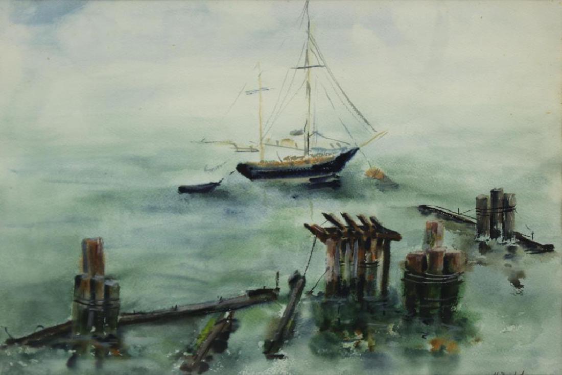 BUCHSBAUM, H. Watercolor. Ship and Piers. (1 of 5)