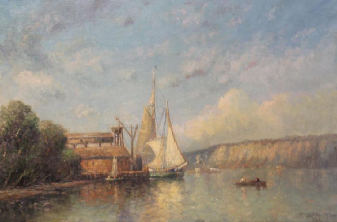HUNTER, Frederick. Oil on Canvas. Ship in Harbor. (1 of 7)