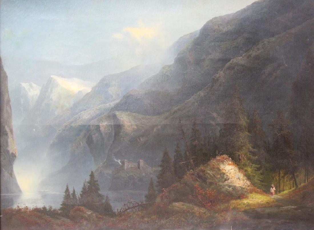 SONNTAG, William Louis(Attr.). Oil on Canvas.: Romantic Mountain Landscape. From assorted collections and a Larchmont, NY storage. - Dimensions: 24" high x 32" wide