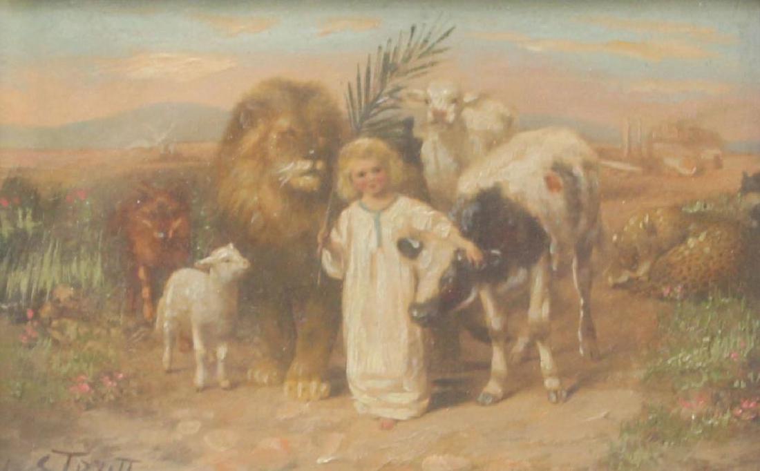 STRUTT. Oil on Panel. Child with Animals. (1 of 5)