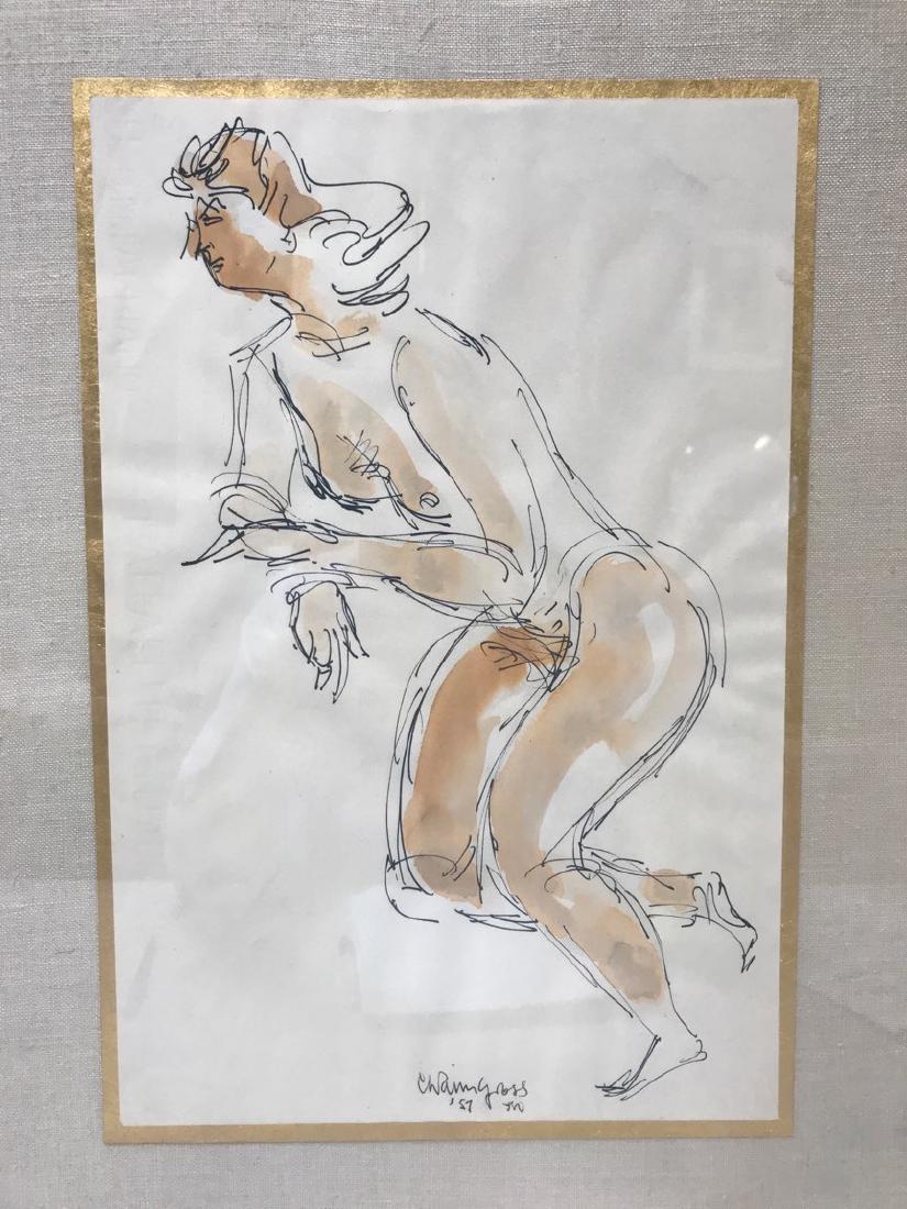 GROSS, Chaim. Ink and Wash. Nude.: 1957. Signed and dated lower right. From assorted collections and a Larchmont, NY storage. - Dimensions: 13.5" high x 8.75" wide