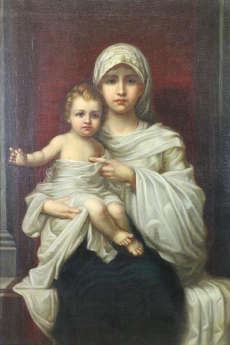 19th C. Oil on Canvas. Madonna and Child.: From a New York, NY collection. - Dimensions: 29.5" high x 20" wide.