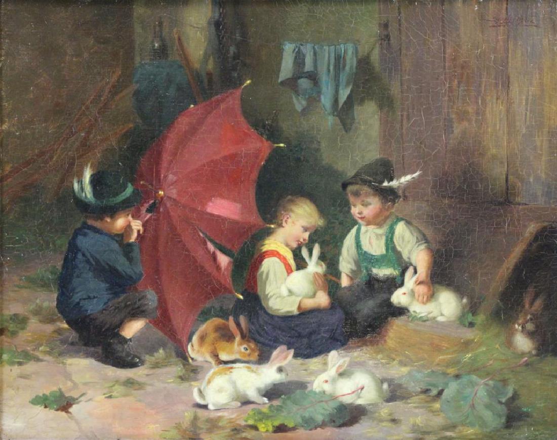 JOST, Joseph. Oil on Canvas. "Peek a Boo" (1 of 8)