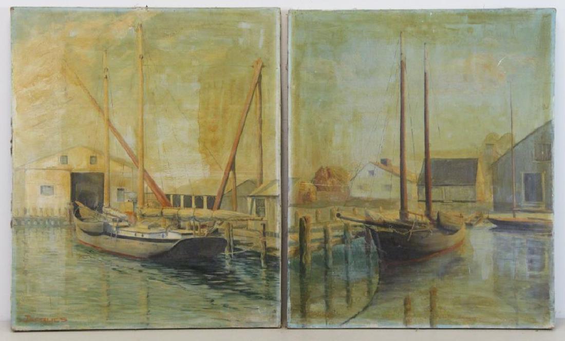 JACQUES. Pair of Oils on Canvas. Harbor Scenes. (1 of 8)