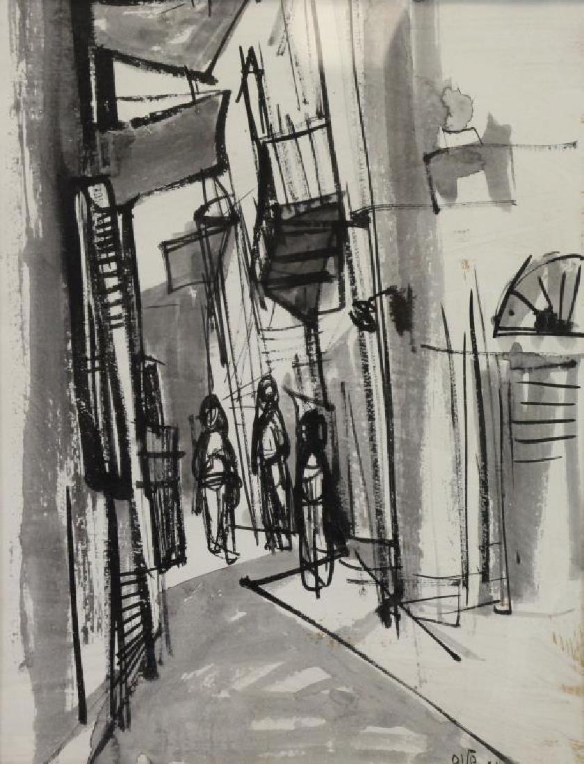 SCHLOSS, Ruth. Gouache on Paper. Street Scene. (1 of 6)