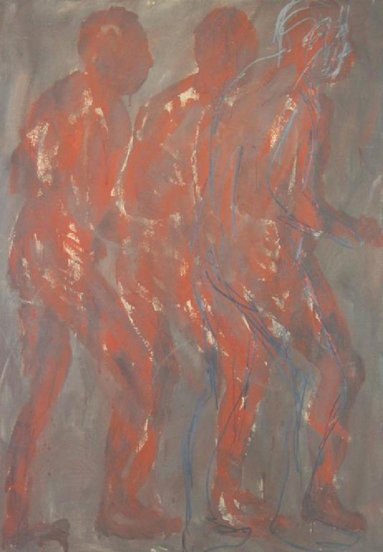 LONGOBARDI, Nino. Tempera and Charcoal on Paper: Laid on Canvas. Untitled. Signed and dated 1991 on the reverse of the canvas. Evelyn Aimis Gallery label affixed to the reverse. Nino Longobardi (Italian, b.1953). - Dimensions: 41.5" high x 29.5" wid