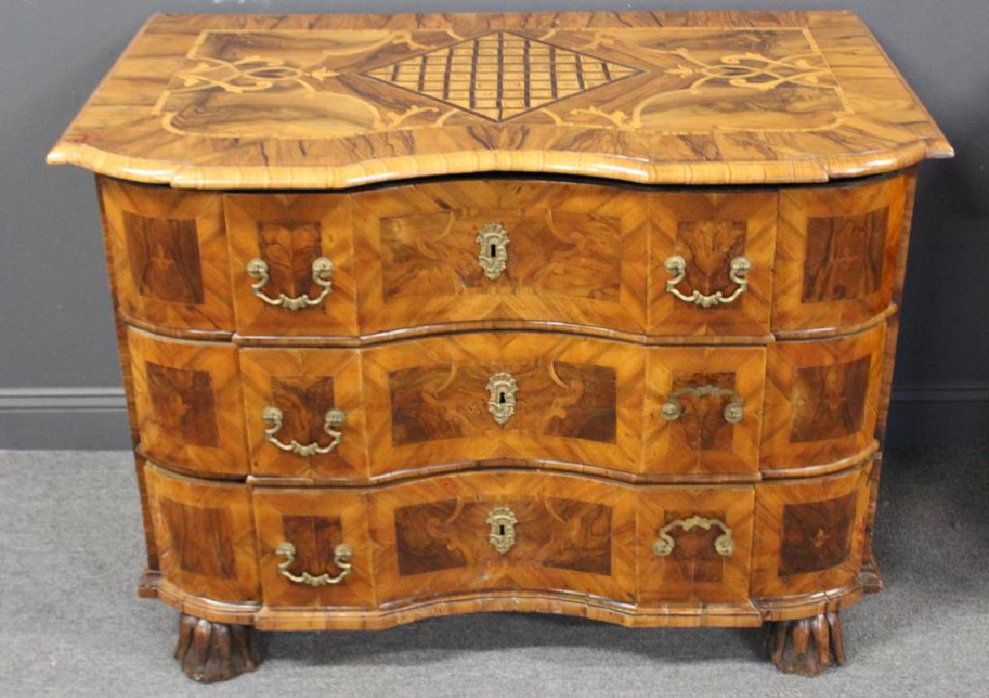 18 Century Parquetary Inlaid Continental Comode.: Great looker with nice original patina and serpentine front . From a Long Island BNY estate - Dimensions: 47" x 27"D x 33"H