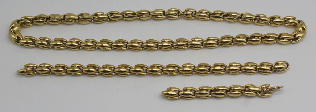JEWELRY. Chimento Italian 18kt Gold Suite.: Chimento Italian 18kt yellow gold matched necklace and bracelet. All items stamped, "Chimento, Mod Dep, 750", with the Italian national mark of VI representing Vicenza. Accompanied by a Chim