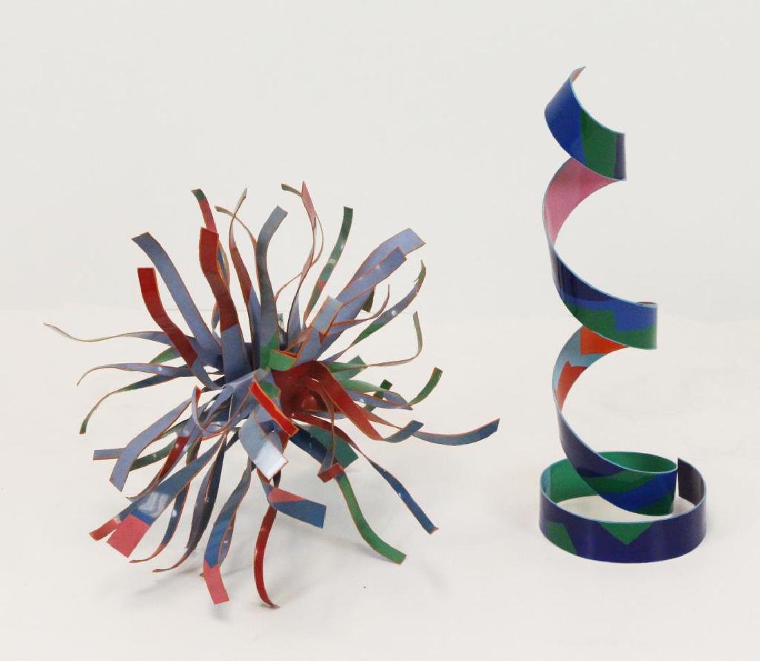 GILLESPIE, Dorothy. Two (2) Enamel on Metal: Sculptures. Spiral - signed and numbered 3/7, 11" high. Amoeba form - signed, 8." high. Dorothy Gillespie (American, b. 1920).