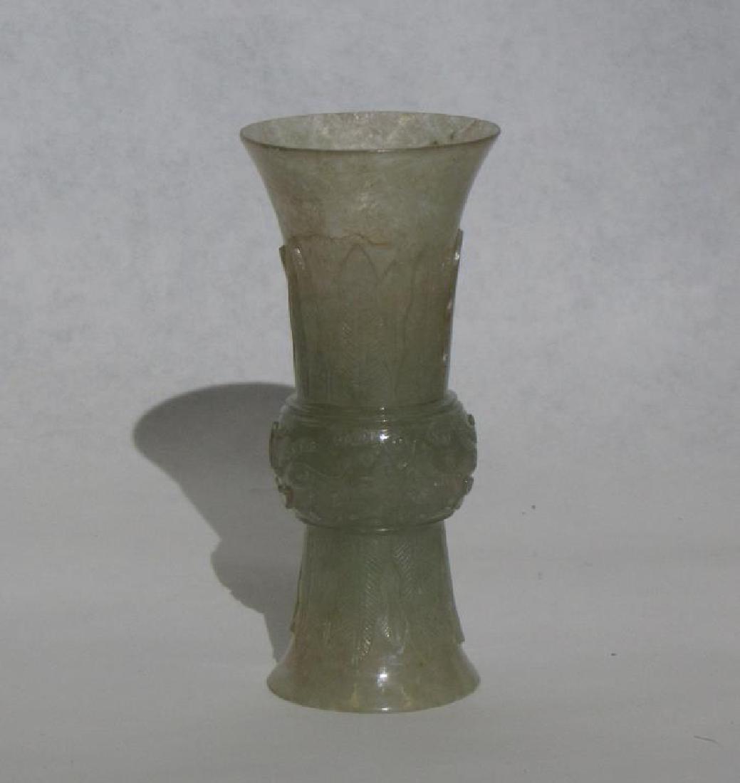 Small Celadon Jade Carved Gu-form Vase. (1 of 4)