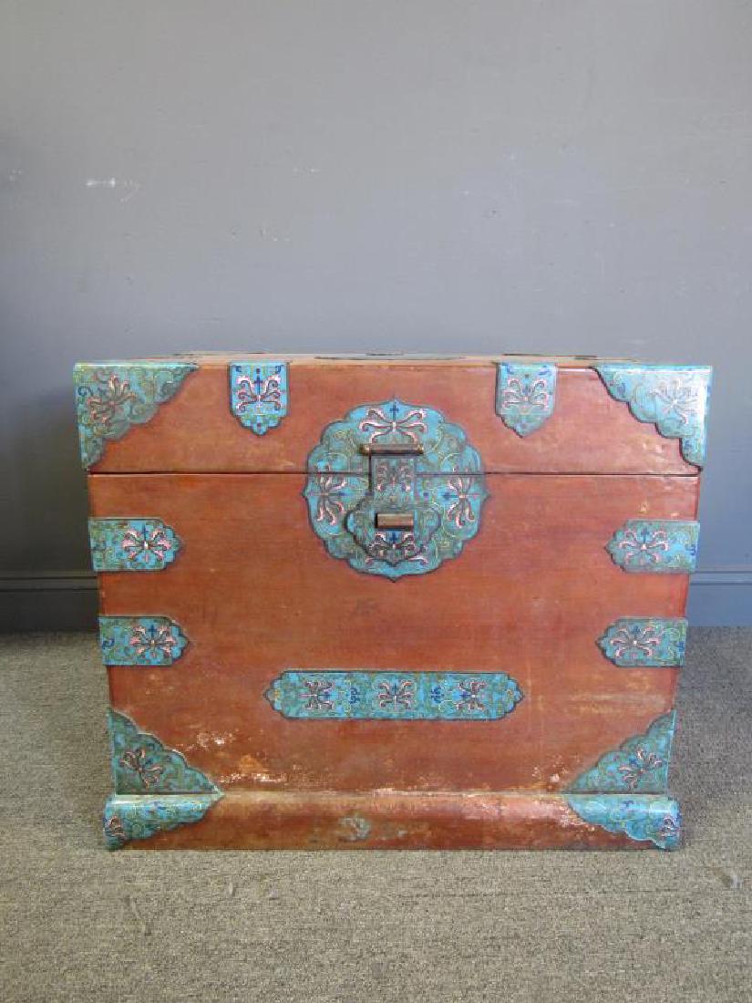 Cloisonne Mounted Leather Trunk. (1 of 8)