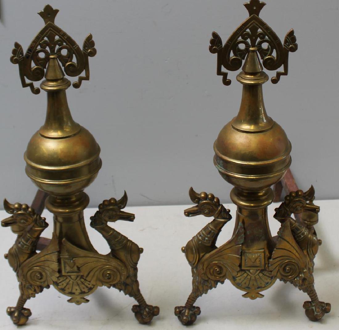 Pair Of Brass Sea Horse Form  Andirons . (1 of 5)