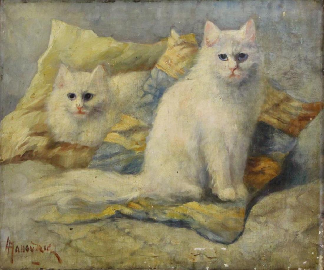 MANOURIEZ, L. Oil on Canvas. Two Cats. (1 of 9)